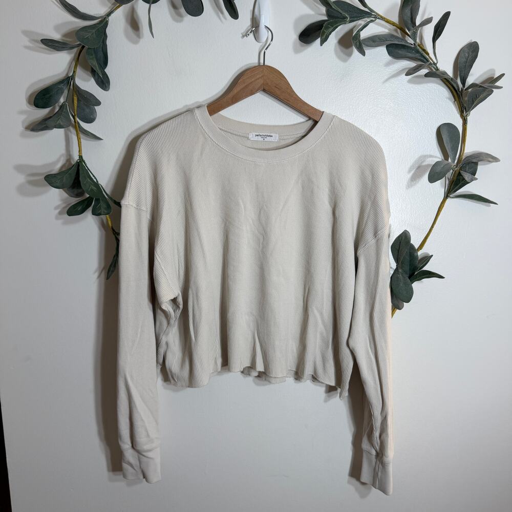 Perfect White Tee Taupe Waffle Long Sleeve